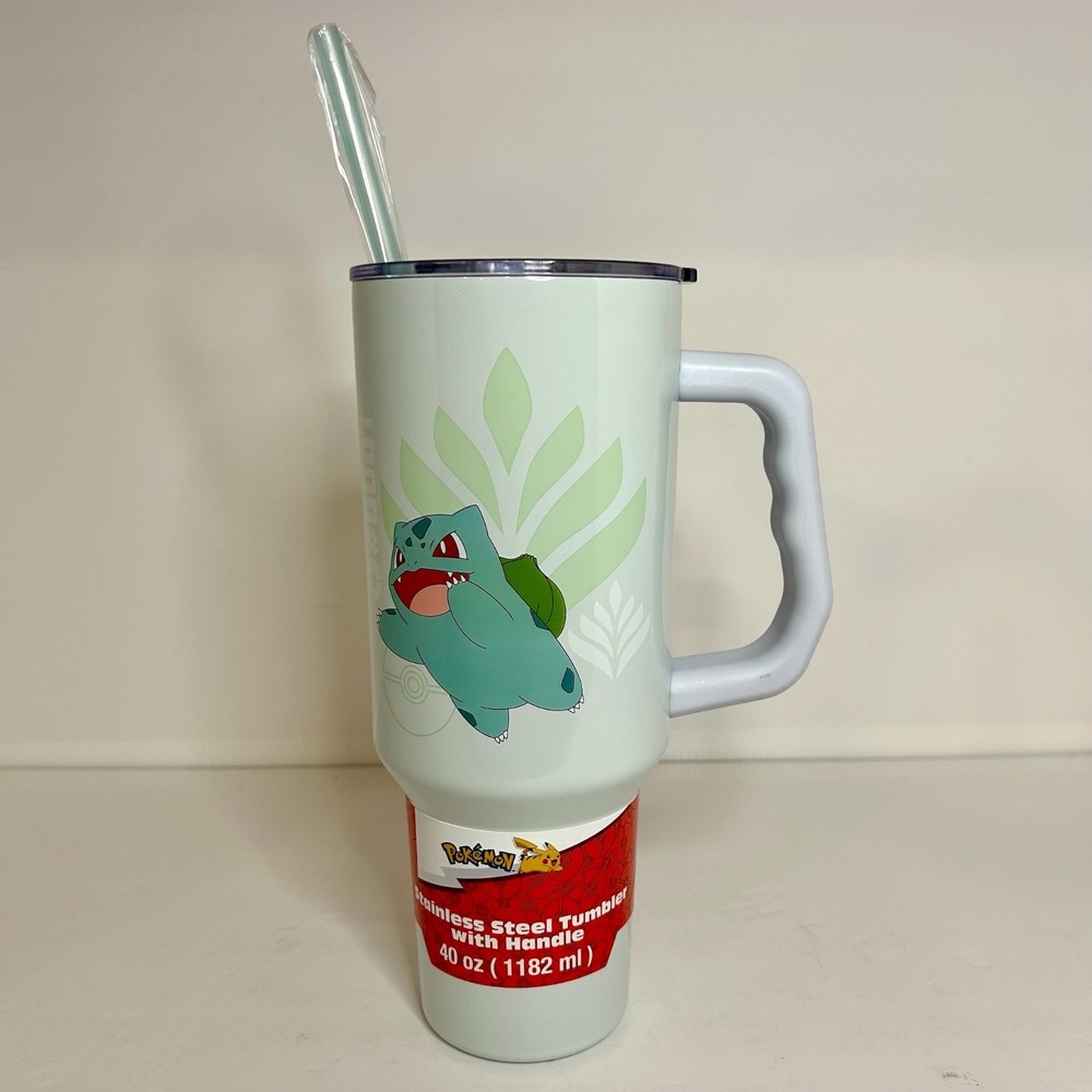Pokemon Bulbasaur Stainless Steel Tumbler with Lid, Handle and Straw 40oz NEW